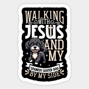 Jesus and dog - Spanish Water Dog Sticker